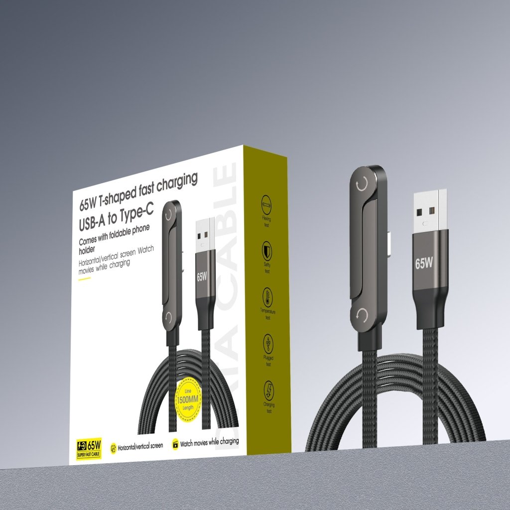 240W Fast Charging Cable with Built-In Phone Stand – L-Shape Ergonomic Braided Cable - KUUFA | Galaxy Projector
